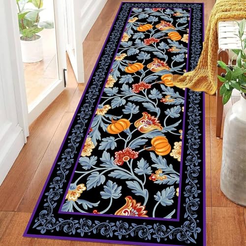 ZLXMN Fallen LäUfer füR Flur,60x240cm,rutschfeste Vintage-Stil Waschbare Herbst-KüChenteppiche,Weicher Kurzfloriger Thanksgiving-Blumenmuster BodenläUfer füR Nachttisch Durchgang Eingang ZLXMN Fallen LäUfer füR Flur,60x240cm,rutschfeste Vintage-Stil Waschbare Herbst-KüChenteppiche,Weicher Kurzfloriger Thanksgiving-Blumenmuster BodenläUfer füR Nachttisch Durchgang Eingang von ZLXMN
