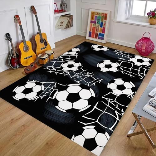 ZLXMN FußBallteppich,160x230cm,Wohnzimmerteppich Mit FußBallmuster, Weicher Waschbarer Schwarzer FußBallteppich,rutschfeste Matten Kurzflor FüR Schlafzimmer Kinderspielzimmer HintertüR ZLXMN FußBallteppich,160x230cm,Wohnzimmerteppich Mit FußBallmuster, Weicher Waschbarer Schwarzer FußBallteppich,rutschfeste Matten Kurzflor FüR Schlafzimmer Kinderspielzimmer HintertüR von ZLXMN