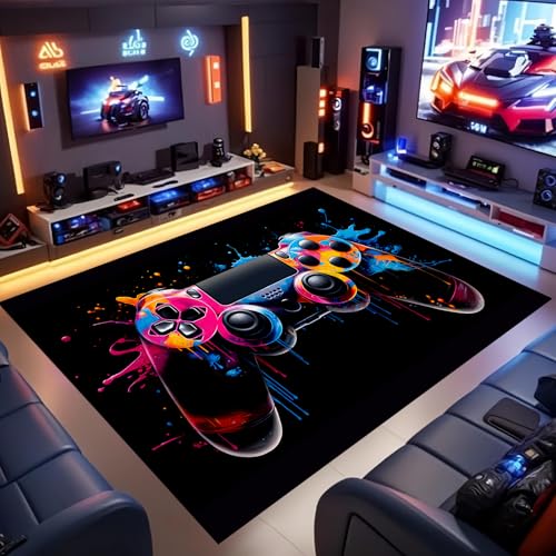 ZLXMN Gaming-Teppich Mehrfarbig Graffiti 160x200cm 3D-Gamepad-Teppich Spielzimmer-ZubehöR Vorleger FüR Teenager-Jungen Langlebig Und Maschinenwaschbar Kinderzimmer Innenmatte füR Die Wohnzimmer von ZLXMN