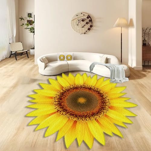 ZLXMN Gelbe Sonnenblume Rund FläChenteppiche 200cm Weich rutschfest Schlafzimmer Bettvorleger Kreisen Teppiche füR Wohnzimmer Eingangsbereich Innenmatten füR Die HintertüR von ZLXMN