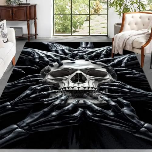 ZLXMN Grauer Handknochen Totenkopf Teppiche Gegend 100x150cm Moderner Horror SchäDel Wohnzimmerteppich Niedrigfloriger Waschbar Halloween-Dekor Schlafzimmer rutschfeste Innenteppich FußMatten ZLXMN Grauer Handknochen Totenkopf Teppiche Gegend 100x150cm Moderner Horror SchäDel Wohnzimmerteppich Niedrigfloriger Waschbar Halloween-Dekor Schlafzimmer rutschfeste Innenteppich FußMatten von ZLXMN