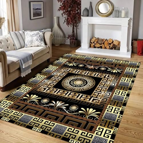 ZLXMN Griechischer SchlüSsel-Teppich,60x90cm,3D Geometrischer Schwarzgold Teppich,rutschfeste RüCkseite Waschbar Modern Groß Klein FläChenteppich füR Wohnzimmer Nachttisch InnentüRmatte ZLXMN Griechischer SchlüSsel-Teppich,60x90cm,3D Geometrischer Schwarzgold Teppich,rutschfeste RüCkseite Waschbar Modern Groß Klein FläChenteppich füR Wohnzimmer Nachttisch InnentüRmatte von ZLXMN