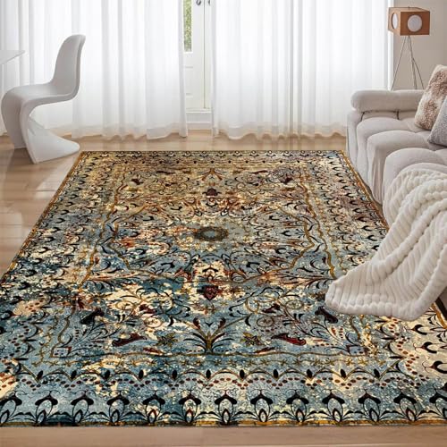 ZLXMN GroßE Retro-Teppiche Wohnzimmer 100x150cm Traditioneller Schlafzimmer-Teppichmatte Klassischer BöHmen Kurzflor Waschbarer Matte füR Esszimmer Neben Dem Bett von ZLXMN