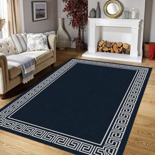 ZLXMN GroßEr Griechischer SchlüSselteppich,70x140cm,Maschinenwaschbar Dunkelblau FläChenteppich füR Wohnzimmer Lounge Weicher Rutschfester Eingangsmatten füR Die HintertüR KüChenmatte von ZLXMN