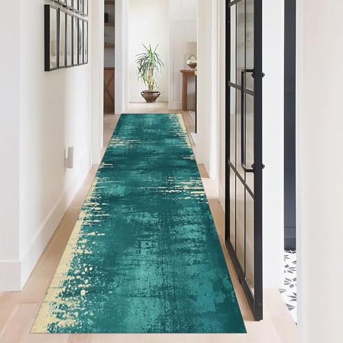 ZLXMN GrüNe LäUfer Teppiche 100x300cm Modern Abstrakt Extralang Flur Teppiche Weich Maschinenwaschbar rutschfest LäUfer füR Schlafzimmer KüChenmatten Fusselfreie Teppichbodenmatte von ZLXMN