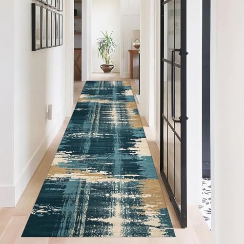 ZLXMN GrüNe LäUfer Teppiche 80x300cm Modern Abstrakt Extralang Flur Teppiche Weich Maschinenwaschbar rutschfest LäUfer füR Schlafzimmer KüChenmatten Fusselfreie Teppichbodenmatte von ZLXMN