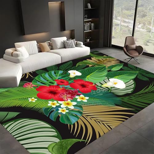 ZLXMN GrüNer PalmbläTtern Dschungel Teppich,100x150cm,Tropische Monstera-BläTter Teppiche füR Wohnzimmer Zimmerdekoration FrüHling/Sommer, Innen- Und Balkonteppich Mit Niedrigem Flor von ZLXMN