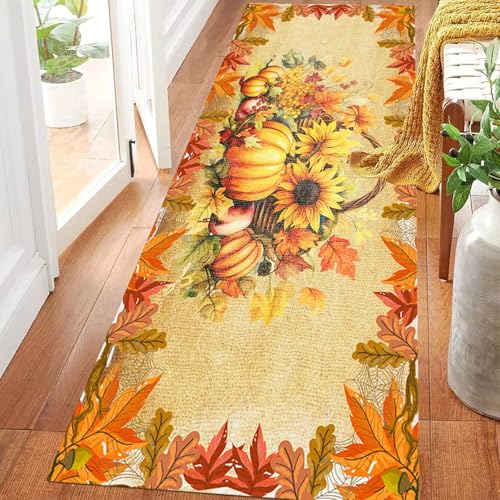 ZLXMN Herbstlicher LäUferteppich füR Eingangsbereich,120x360cm,Ahorn-Eukalyptusblatt-Druck Waschbarer Herbstliche FlurläUfer, Niedriger Flor rutschfeste Nachtvorleger Lange FußMatten Innenbereich ZLXMN Herbstlicher LäUferteppich füR Eingangsbereich,120x360cm,Ahorn-Eukalyptusblatt-Druck Waschbarer Herbstliche FlurläUfer, Niedriger Flor rutschfeste Nachtvorleger Lange FußMatten Innenbereich von ZLXMN