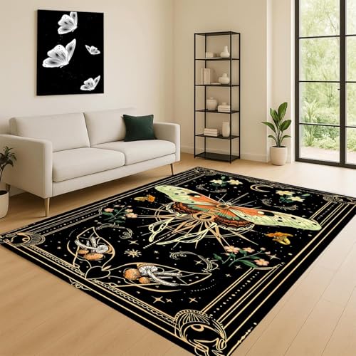 ZLXMN Hexen-Wohnzimmerdekor Sonne- Und Mondmotte,140xx200cm,Extra GroßE Und Kleine Teppiche füR Schlafzimmer Nachttisch rutschfeste FußMatten Waschbarer Teppich füR Den Innenbereich von ZLXMN