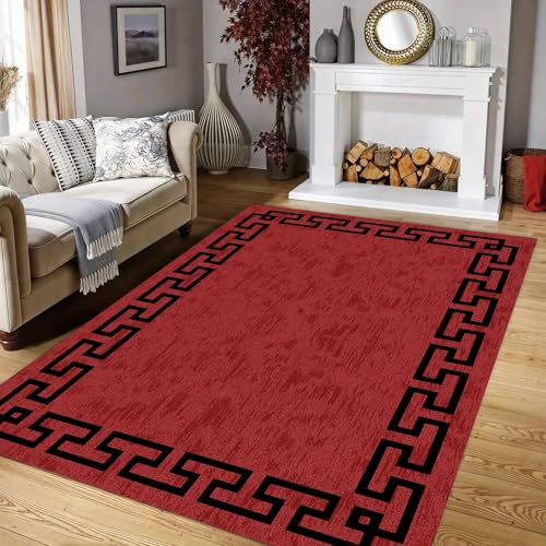 ZLXMN Klassiker Griechischer Roter FläChenteppich füR Wohnzimmer,60x90cm,Retro DüNne Weich Waschbare Matte füR Schlafzimmer Bettseite Rutschfester Teppich FußMatten von ZLXMN