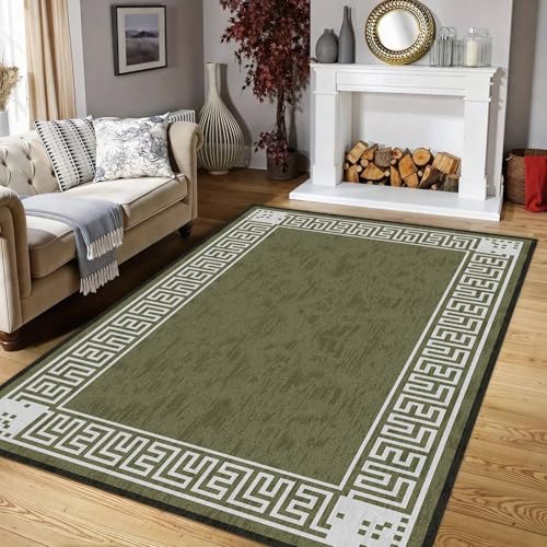 ZLXMN Klassische Griechische GrüNe Teppiche füR Wohnzimmer, 60x90cm,Waschbarer Nachtvorleger füR Schlafzimmer Esszimmer FußMatte VordertüR Atmungsaktiver Weicher Innenmatten von ZLXMN