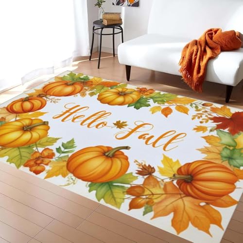 ZLXMN KüRbis-Ahornblatt-Teppich, 60x90cm,Hello Fall-Innenmatte, Herbsternte rutschfeste Weiche Waschbare Teppiche füR Bauernhaus Wohnzimmer Schlafzimmer KüChe Rechteckiger Vorleger ZLXMN KüRbis-Ahornblatt-Teppich, 60x90cm,Hello Fall-Innenmatte, Herbsternte rutschfeste Weiche Waschbare Teppiche füR Bauernhaus Wohnzimmer Schlafzimmer KüChe Rechteckiger Vorleger von ZLXMN