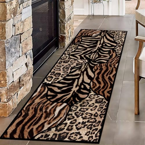 ZLXMN LäUferteppich Mit Tiger- Und Leopardenmuster,60x120cm,Maschinenwaschbar Patchwork-Tierhautdruck BodenläUfer füR Den Flur rutschfeste Lange FußMatte Eingang FlurläUferteppiche von ZLXMN