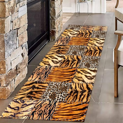 ZLXMN Lange Flurteppiche Mit Tierhaut-Print,100x300cm,rutschfeste Unterseite KüChenteppiche,Leicht Zu Reinigen SaugfäHig, Innenteppiche, LäUfer füR Den Vordereingang, Lange FußMatte von ZLXMN