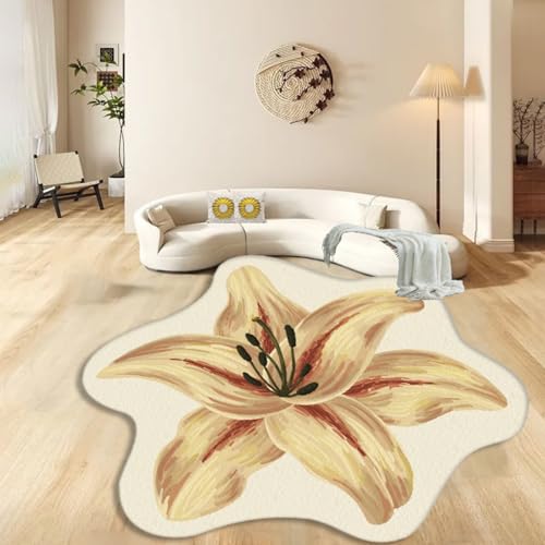 ZLXMN Lilienblüte Circle FläChenteppiche 230cm Maschinenwaschbar Weicher Flauschiger Dicker UnregelmäßIg Teppiche füR Tepishwohnnzimmer Bettvorlege Badematte Runden KüChenmatte von ZLXMN