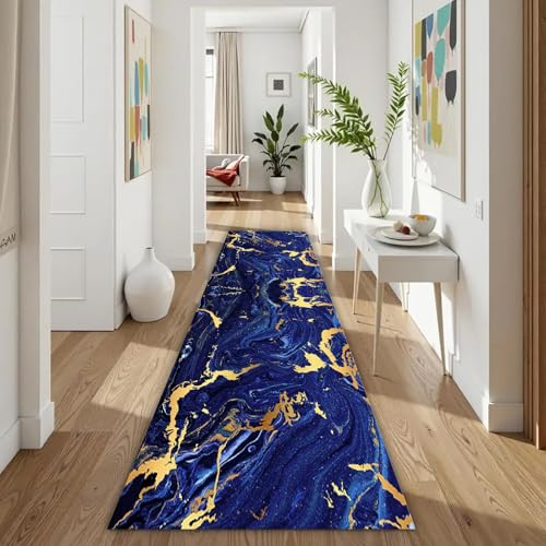 ZLXMN Marineblauer Goldener Marmorwirbel Abstrakter Langer Teppich 120x300cm Moderne Marmorstruktur LäUferteppich Flur Weich Waschbar rutschfeste Bodenmatte füR Bettvorleger ZLXMN Marineblauer Goldener Marmorwirbel Abstrakter Langer Teppich 120x300cm Moderne Marmorstruktur LäUferteppich Flur Weich Waschbar rutschfeste Bodenmatte füR Bettvorleger von ZLXMN