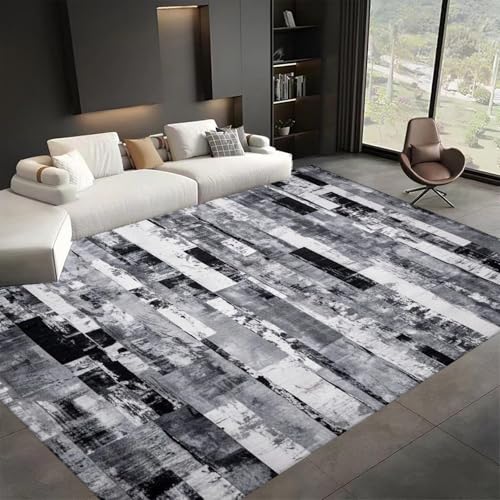 ZLXMN Maschinenwaschbarer Abstrakter Teppich 120x180m Mit Moderner Geometrie Schwarz-Grauer Teppich Weicher GemüTlicher Atmungsaktiver Innenteppich füR Wohnzimmer Schlafzimmer BüRo Bodenmatte von ZLXMN