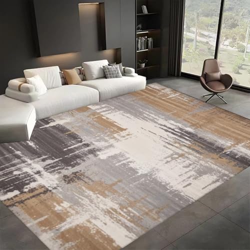 ZLXMN Maschinenwaschbarer Abstrakter Teppich für das Wohnzimmer, 180x230cm,moderner Retro-Druck in Schwarz Braun und Beige groß leicht zu reinigen farbecht für die Eingangsmatte im Innenbereich von ZLXMN