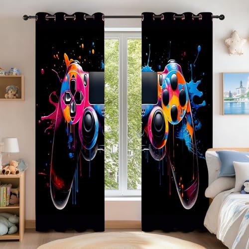ZLXMN Mehrfarbige Graffiti-Gamepad LichtundurchläSsige FenstervorhäNge,2er Set H 138 x B 234 cm,VerdunkelungsvorhäNge Mit öSen, Motiv Gaming-Gamepad, füR Schlafzimmer Wohnzimmer Lounge von ZLXMN