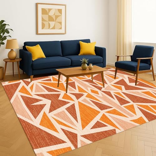 ZLXMN Moderne Geometrische Teppiche füR Wohnzimmer, 100x150cm Terrakotta Orange Gelb Dreiecksmuster Geometrischer Weich Waschbar füR Schlafzimmer Nachttisch Innenbereich üBerwurfteppich ZLXMN Moderne Geometrische Teppiche füR Wohnzimmer, 100x150cm Terrakotta Orange Gelb Dreiecksmuster Geometrischer Weich Waschbar füR Schlafzimmer Nachttisch Innenbereich üBerwurfteppich von ZLXMN