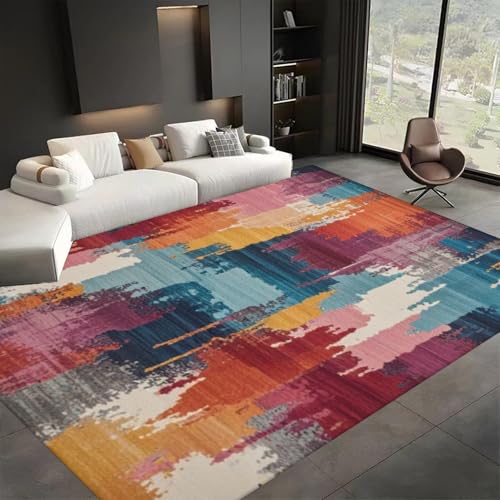 ZLXMN Moderner Abstrakter Teppich 140x200cm zeitgenössisches ästhetisches Dekor Mehrfarbig groß rutschfest waschbar für Wohnzimmer Schlafzimmer Büro Lounge Heimdekoration Innenteppiche von ZLXMN