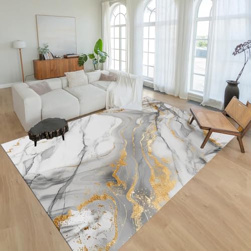 ZLXMN Moderner Marmor-Teppich 180x300cm Mit TPR rutschfeste GummirüCkseite Waschbarer ZeitgenöSsisches Kunstdekor Gold Weiß Grau Teppiche füR Bettvorleger Schlafzimmer Wohnzimmer ZLXMN Moderner Marmor-Teppich 180x300cm Mit TPR rutschfeste GummirüCkseite Waschbarer ZeitgenöSsisches Kunstdekor Gold Weiß Grau Teppiche füR Bettvorleger Schlafzimmer Wohnzimmer von ZLXMN