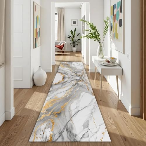 ZLXMN Moderner Marmor Teppich LäUfer füR Bettvorleger 80x300cm rutschfest Flur Teppich LichtbestäNdig Waschbar Gold Weiß Grau LäUfer füR Badezimmer Lange FußMatte Eingang ZLXMN Moderner Marmor Teppich LäUfer füR Bettvorleger 80x300cm rutschfest Flur Teppich LichtbestäNdig Waschbar Gold Weiß Grau LäUfer füR Badezimmer Lange FußMatte Eingang von ZLXMN