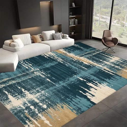 ZLXMN Moderner Teppiche Gegend 80x150cm Abstrakte Wohnzimmer Teppiche Waschbarer Faltbar rutschfeste RüCkseite GrüNe Nachttischvorleger füR Schlafzimmer von ZLXMN