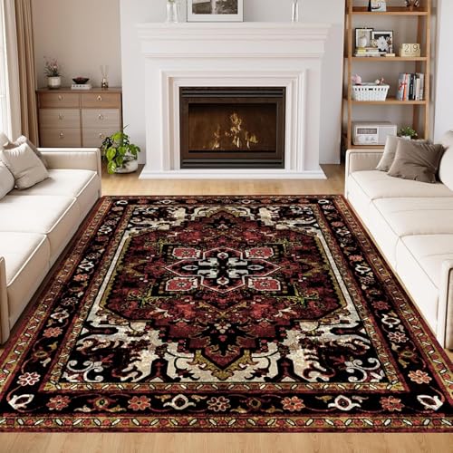 ZLXMN Orientalisch Vintage Wohnzimmerteppich,80x150cm,Weich Kurzflor Traditioneller Klassiker Medaillon Waschbarer Teppich Esszimmer füR Eingangsbereich Schlafzimmer von ZLXMN