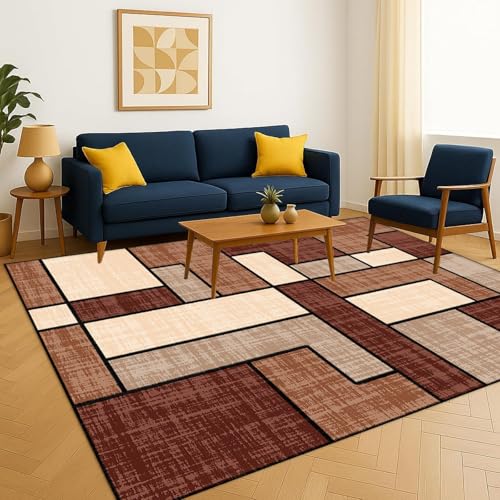 ZLXMN Patchwork Geometrischer Moderner Teppich 70x140cm, Retro-Geometrie Braun Waschbarer Teppich füR Wohnzimmer, rutschfeste FußMatten, Innenmatte füR Schlafzimmer, MittelgroßEs Vorderzimmer ZLXMN Patchwork Geometrischer Moderner Teppich 70x140cm, Retro-Geometrie Braun Waschbarer Teppich füR Wohnzimmer, rutschfeste FußMatten, Innenmatte füR Schlafzimmer, MittelgroßEs Vorderzimmer von ZLXMN