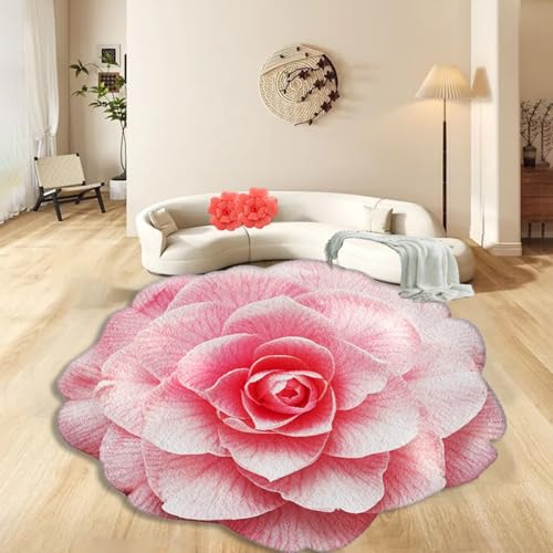 ZLXMN Runde Teppiche 180cm Rosa Blumen füR Schlafzimmer GroßEr Runder Teppich Chinesischer Rosenform Dicke Leicht Zu Reinigen Kaschmir-Imitation Waschbarer Badezimmerteppich füR MäDchen von ZLXMN