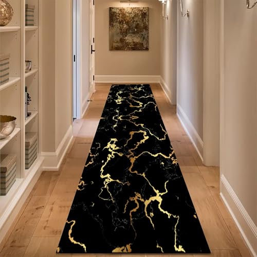 ZLXMN Schwarz Goldener Marmor LäUferteppich füR Eingangsbereich,60x180cm, Extralang Flur Abstrakte Teppich Weich Waschbar TPR rutschfest GummirüCkseite Teppiche füR KüChe Schlafzimmer ZLXMN Schwarz Goldener Marmor LäUferteppich füR Eingangsbereich,60x180cm, Extralang Flur Abstrakte Teppich Weich Waschbar TPR rutschfest GummirüCkseite Teppiche füR KüChe Schlafzimmer von ZLXMN