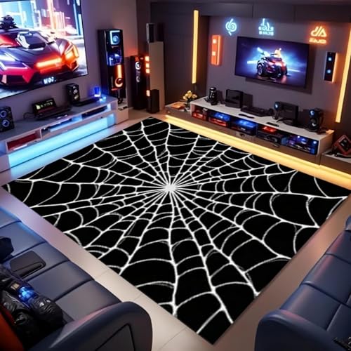 ZLXMN Schwarz-WeißEr Spinnennetz-Teppich 80x150cm füR Wohnzimmer Gothic-Heimdeko Illusionsteppich rutschfest Langlebig Waschbar Matte FüR Halloween-Dekor Spielzimmer Schlafzimmer ZLXMN Schwarz-WeißEr Spinnennetz-Teppich 80x150cm füR Wohnzimmer Gothic-Heimdeko Illusionsteppich rutschfest Langlebig Waschbar Matte FüR Halloween-Dekor Spielzimmer Schlafzimmer von ZLXMN
