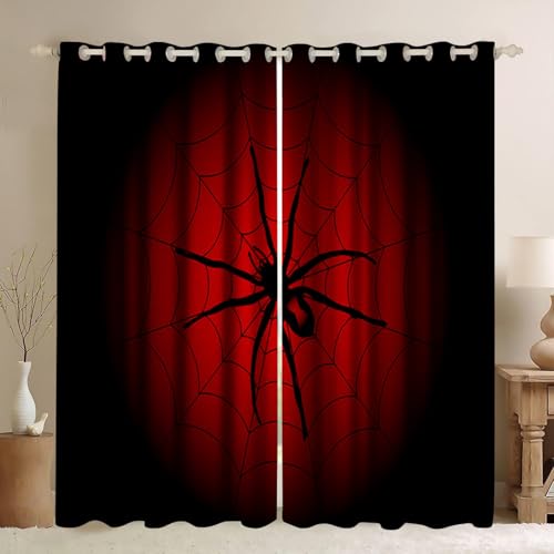 ZLXMN Schwarze VerdunkelungsvorhäNge Mit öSen Und Spinnennetz, Raumteiler FüR Jungenschlafzimmer Sichtschutz 2er Set H 165 x B 150 cm VorhäNge füR Wohnzimmer Spielzimmer Duschvorhang von ZLXMN
