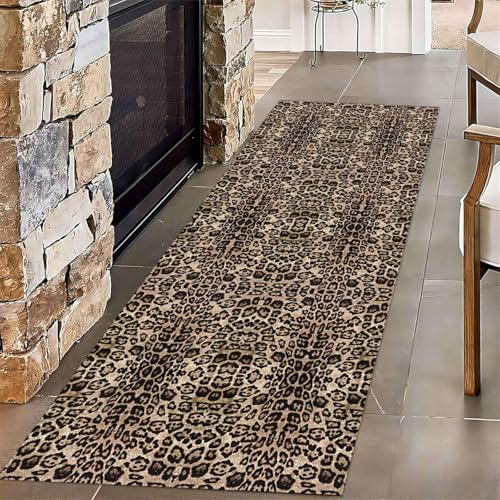 ZLXMN Sexy Leopardenmuster Langer Flurteppich,60x200cm,Schwarz-Braun Gepardenmuster Raumdekor TüRläUfer Lange Matte Innenbereich KüChenteppich Waschbar BodenläUfer füR Schlafzimmer von ZLXMN