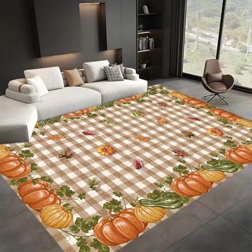 ZLXMN Teppich HerbstküRbismotiv NatüRlicher Landschaft, 160x200cm,Thanksgiving-Bauernhausdekor BüFfelkaro-Teppich, Atmungsaktive Weiche rutschfeste Innenmatten füR Den HintertüR-Wohnzimmereingang ZLXMN Teppich HerbstküRbismotiv NatüRlicher Landschaft, 160x200cm,Thanksgiving-Bauernhausdekor BüFfelkaro-Teppich, Atmungsaktive Weiche rutschfeste Innenmatten füR Den HintertüR-Wohnzimmereingang von ZLXMN