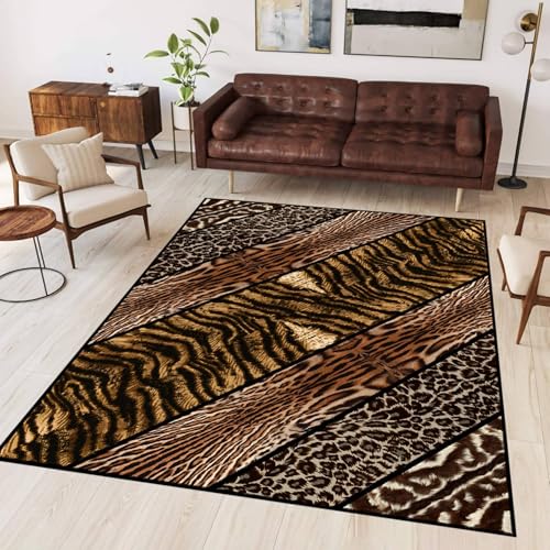 ZLXMN Teppich mit Tiermuster,60x110ccm,Geparden-Tiger-Streifendruck maschinenwaschbarer Teppich,Innenbereich Schlafzimmer Wohnzimmer große und kleine rutschfest Teppiche Fußmatten von ZLXMN