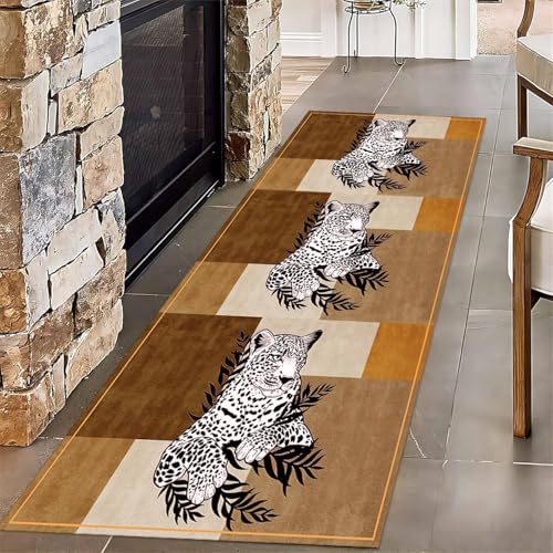 ZLXMN TeppichläUfer Mit Schneeflocken-Gepardenmotiv f'üR Flure,60x200cm,Geometrischer Maschinenwaschbarer Teppich,GemüTlich Atmungsaktiv FüR Den Innenbereich LäUferteppich BodenläUfer von ZLXMN