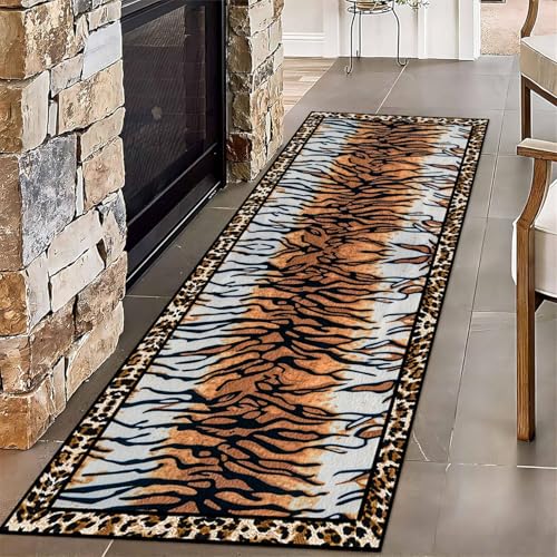 ZLXMN TeppichläUfer Mit Tigerstreifen füR Flure Im Innenbereich,60x240cm Lange FußMatte, Fusselfrei, rutschfeste RüCkseite, Waschbarer LäUfer, Vintage-TeppichläUfer füR KüChe von ZLXMN