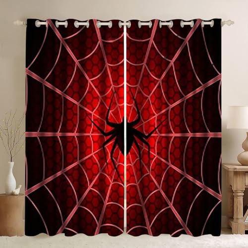 ZLXMN Thermo-VerdunkelungsvorhäNge FüR Jungenschlafzimmer, 2er Set H 165 x B 150 cm VorhäNge Mit Spinnennetzmuster, öSen Wohnzimmer, Extra Breiter Vorhang füR Raumhohe Fenster Im Innenbereich von ZLXMN