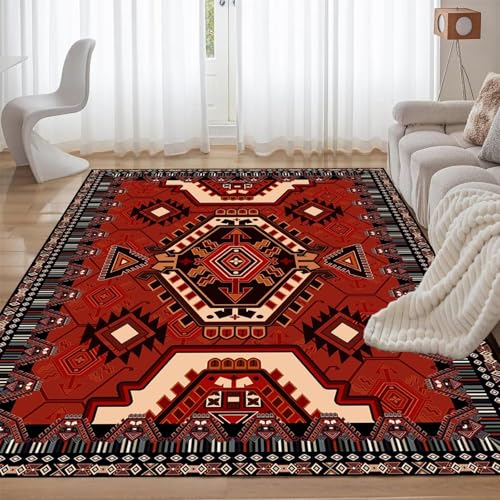 ZLXMN Traditioneller Stamm Aztekisch Teppich 180x300cm Vintage SüDwesten Geometrisches SpleißEn Orange- Roter Teppich Niedriger Waschbar füR Wohnzimmer Esszimmer KüChen von ZLXMN