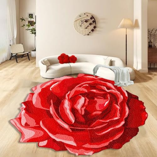 ZLXMN UnregelmäßIg Rote Blumenteppiche 200cm GroßE Maschinenwaschbare Runde Blumen Teppich füR Wohnzimmer Badezimmer MäDchenzimmer Dekoration Weich Zotteligrutschfest Innenmatte ZLXMN UnregelmäßIg Rote Blumenteppiche 200cm GroßE Maschinenwaschbare Runde Blumen Teppich füR Wohnzimmer Badezimmer MäDchenzimmer Dekoration Weich Zotteligrutschfest Innenmatte von ZLXMN