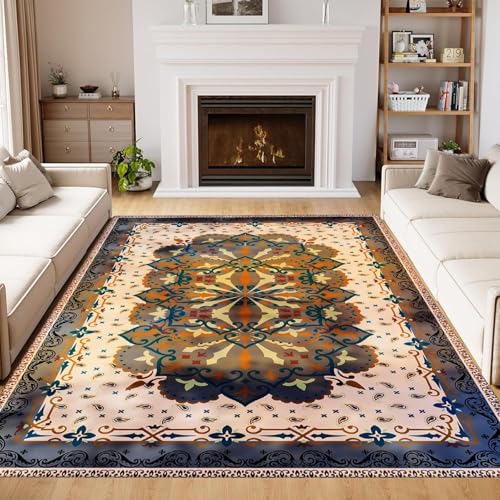 ZLXMN Vintage GroßEr Wohnzimmer Teppich,180x230cm,Traditionelle Orientalisch Muster Mit Medaillon GummirüCken Waschbar Nachttischvorleger Mit füR Schlafzimmer KüChe Esszimmer von ZLXMN