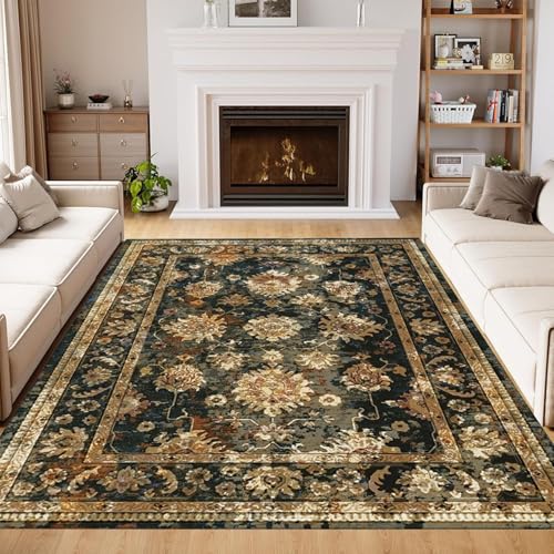 ZLXMN Vintage Traditioneller Wohnzimmer-Teppich,70x140cm, Extragroß Weich Waschbar Teppich Schick Alt Kurzer Flor rutschfeste FußMatten Nachtvorleger füR Schlafzimmer Innenteppich von ZLXMN