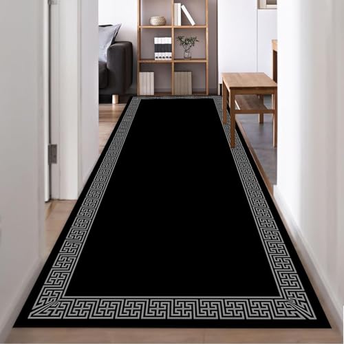 ZLXMN Waschbar LäUfer Schwarzer Teppich,60x150cm,Klassischer Griechischen Flur Teppich, Leicht Zu Reinigen Weich Extra Lang Rutschfester LäUfer füR Korridor KüChenmatte ZLXMN Waschbar LäUfer Schwarzer Teppich,60x150cm,Klassischer Griechischen Flur Teppich, Leicht Zu Reinigen Weich Extra Lang Rutschfester LäUfer füR Korridor KüChenmatte von ZLXMN