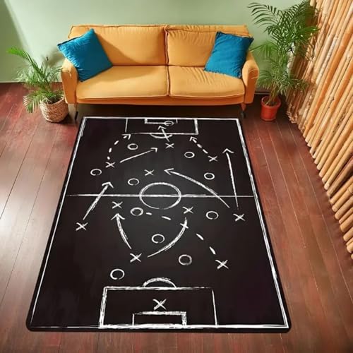 ZLXMN Waschbarer Wohnzimmer-FußBallfeld-Teppich,60x110cm,MäNnerhöHle-Sportteppich, Spielzimmer füR Jungen Und MäDchen, Sportfeldmuster, Schwarzer Teppich füR Schmutzabweisende Matte von ZLXMN