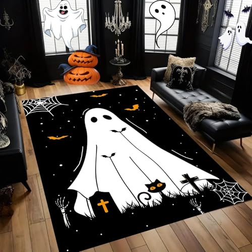 ZLXMN WeißEr Geister-Teppich 60x110cm Moderne Gotische Cartoon-Geister-Innenmatte füR Jungen Und MäDchenschlafzimmer Waschbare rutschfeste Matte Bequeme Weiche Nachttischteppiche füR Schlafzimmer ZLXMN WeißEr Geister-Teppich 60x110cm Moderne Gotische Cartoon-Geister-Innenmatte füR Jungen Und MäDchenschlafzimmer Waschbare rutschfeste Matte Bequeme Weiche Nachttischteppiche füR Schlafzimmer von ZLXMN