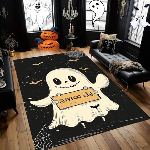 ZLXMN WeißEr Geister-Teppich 60x110cm Moderne Gotische Cartoon-Geister-Innenmatte füR Jungen Und MäDchenschlafzimmer Waschbare rutschfeste Matte Bequeme Weiche Nachttischteppiche füR Schlafzimmer ZLXMN WeißEr Geister-Teppich 60x110cm Moderne Gotische Cartoon-Geister-Innenmatte füR Jungen Und MäDchenschlafzimmer Waschbare rutschfeste Matte Bequeme Weiche Nachttischteppiche füR Schlafzimmer von ZLXMN