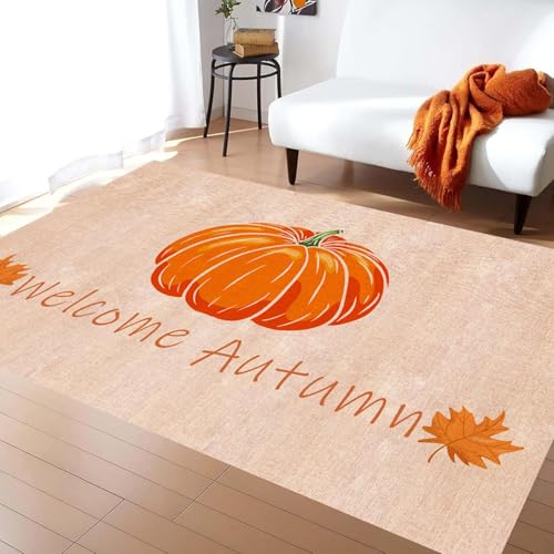 ZLXMN Willkommen Herbst-Teppich, 160x200cmErntezeit Orangefarbener KüRbis-Teppich, rutschfeste Waschbare Matte füR Wohnzimmer Badezimmer KüChe Bodendekor UltradüNne Innenmatte ZLXMN Willkommen Herbst-Teppich, 160x200cmErntezeit Orangefarbener KüRbis-Teppich, rutschfeste Waschbare Matte füR Wohnzimmer Badezimmer KüChe Bodendekor UltradüNne Innenmatte von ZLXMN