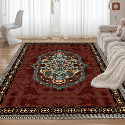ZLXMN Wohnzimmer Teppich 80x150cm Vintage Traditioneller Klassisch Teppich Groß Atmungsaktiv Waschbar Schlafzimmer Matten füR Esszimmer StrapazierfäHige Innenmatte von ZLXMN